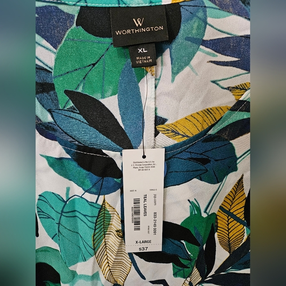 Worthington Women's Tropical Leaf Print Blouse - Picture 3 of 3